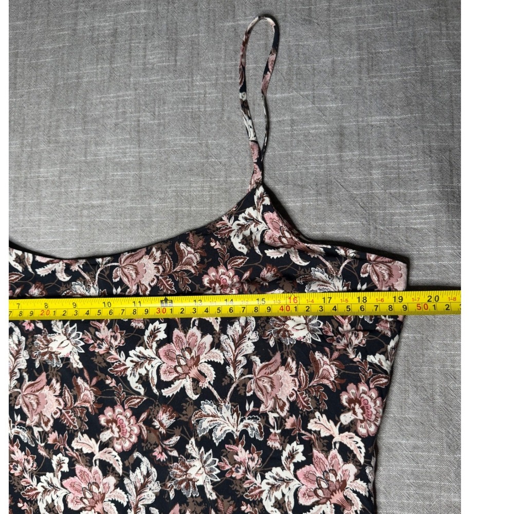 MNG Casual Floral Leopard Print Midi Dress Spaghetti Strap Slit Black Pink L - Picture 6 of 8